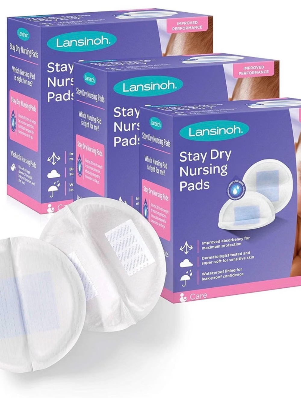 Lansinoh Stay Dry Nursing Pads - White and Purple Packaging